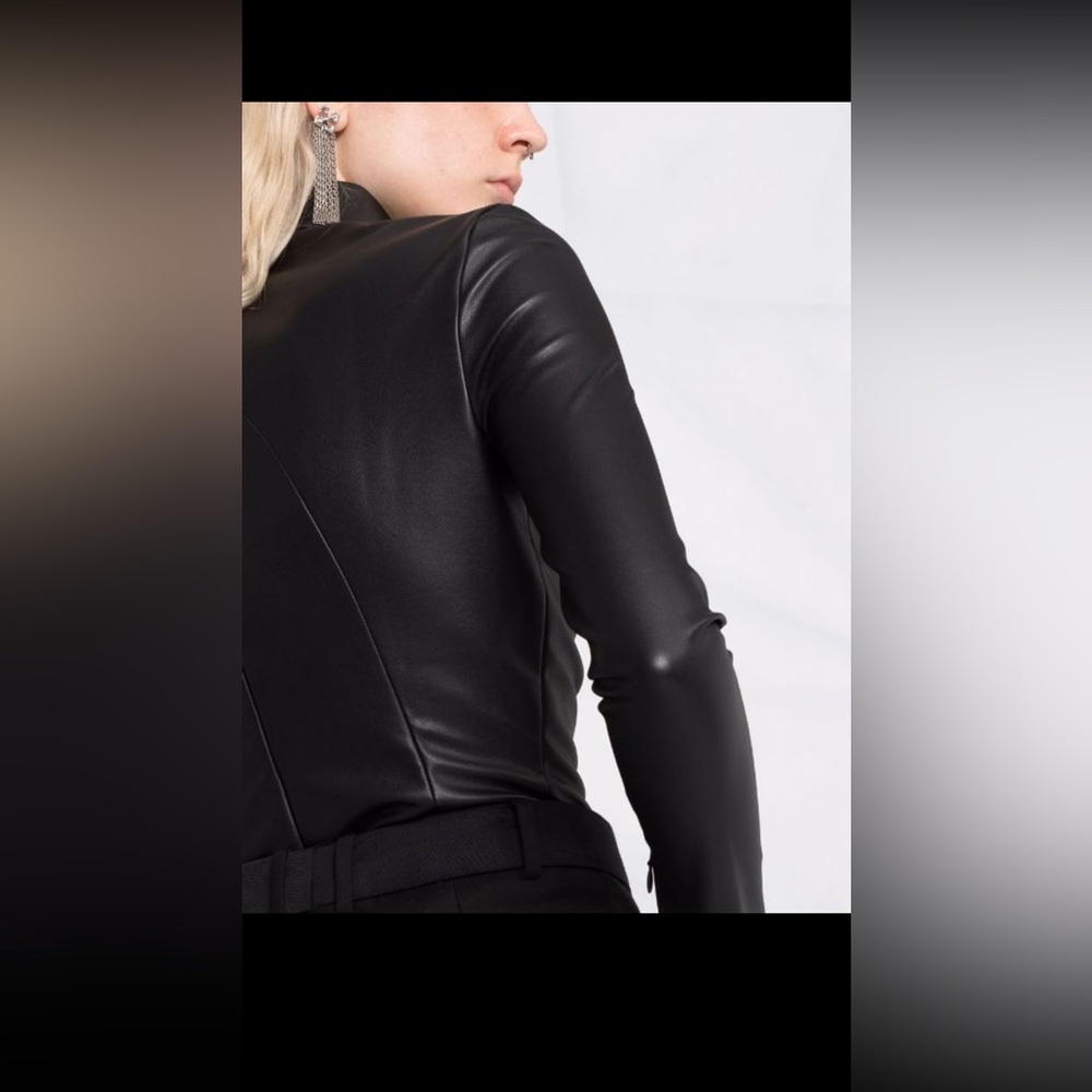 Wolford and Amina Muaddi Black Faux-Leather Bodysuit